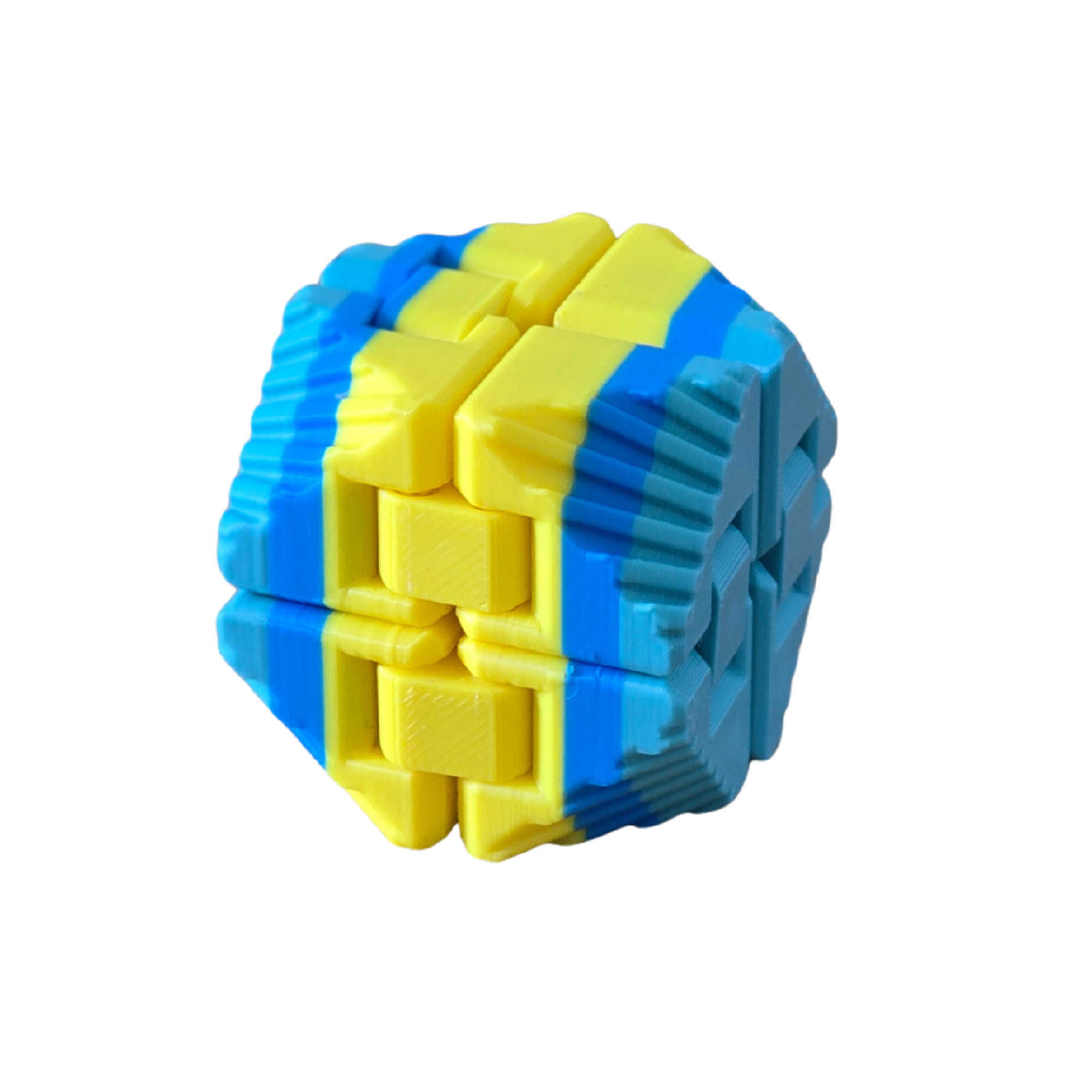 Cubo Loop sensorial em impressão 3D azul e amarelo — Sensoria
