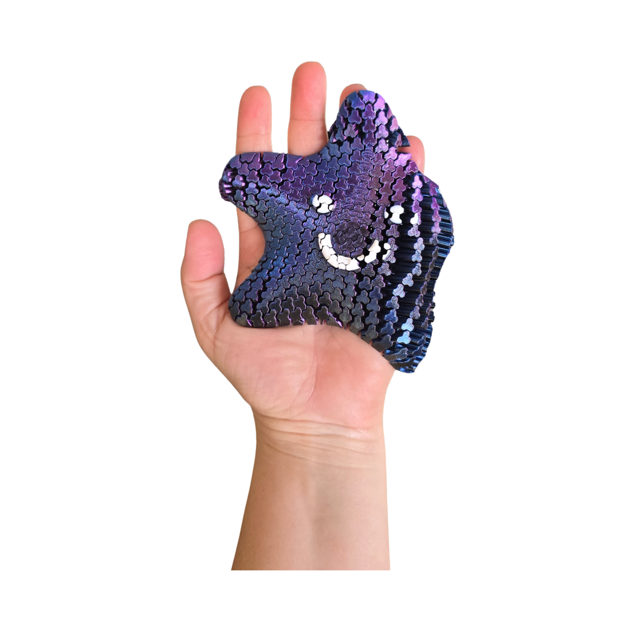 Mão a segurar Estrela do Mar Articulada Sensoria roxo galáxia — brinquedo sensorial flexível