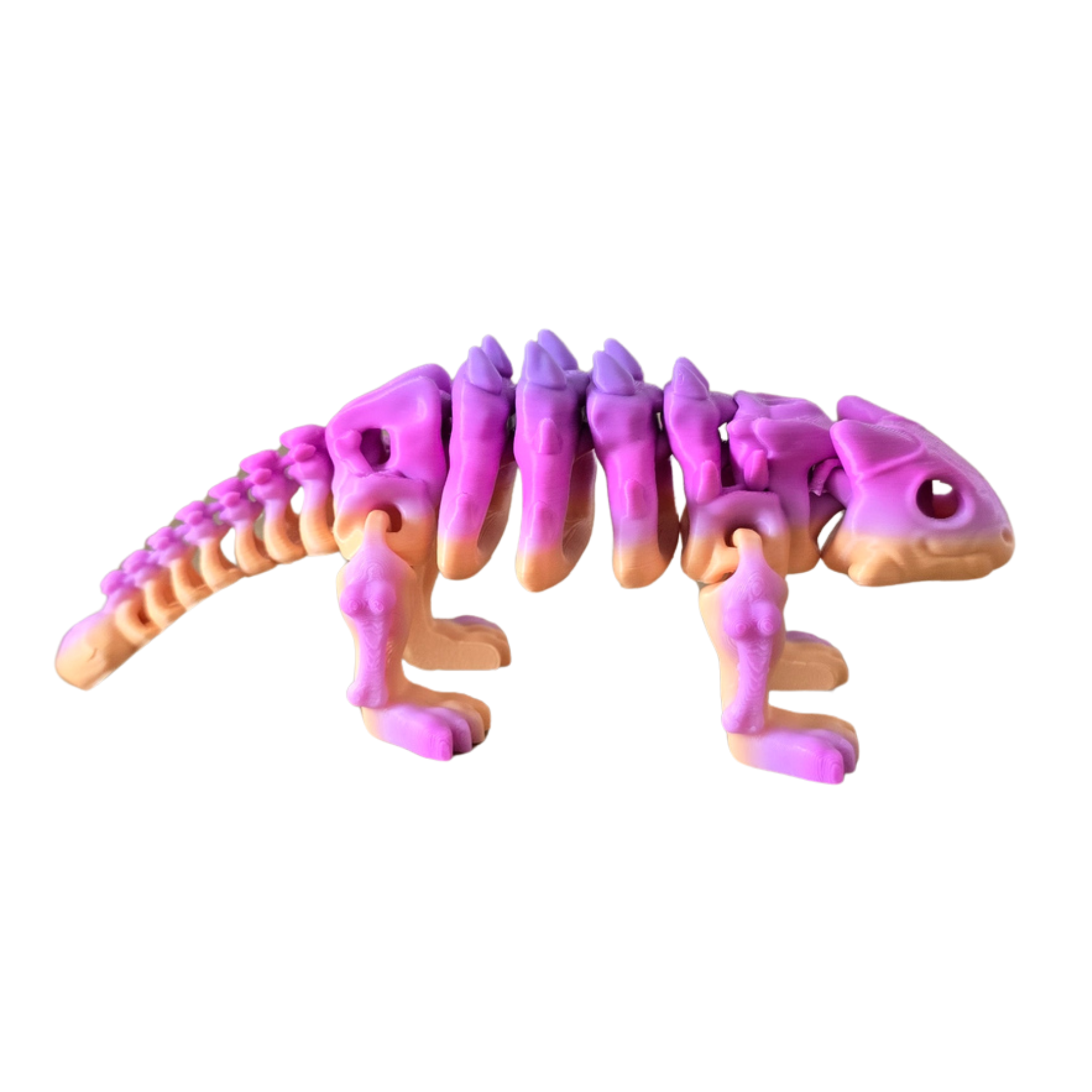Dino Rex Articulado Sensoria roxo e pêssego em impressão 3D