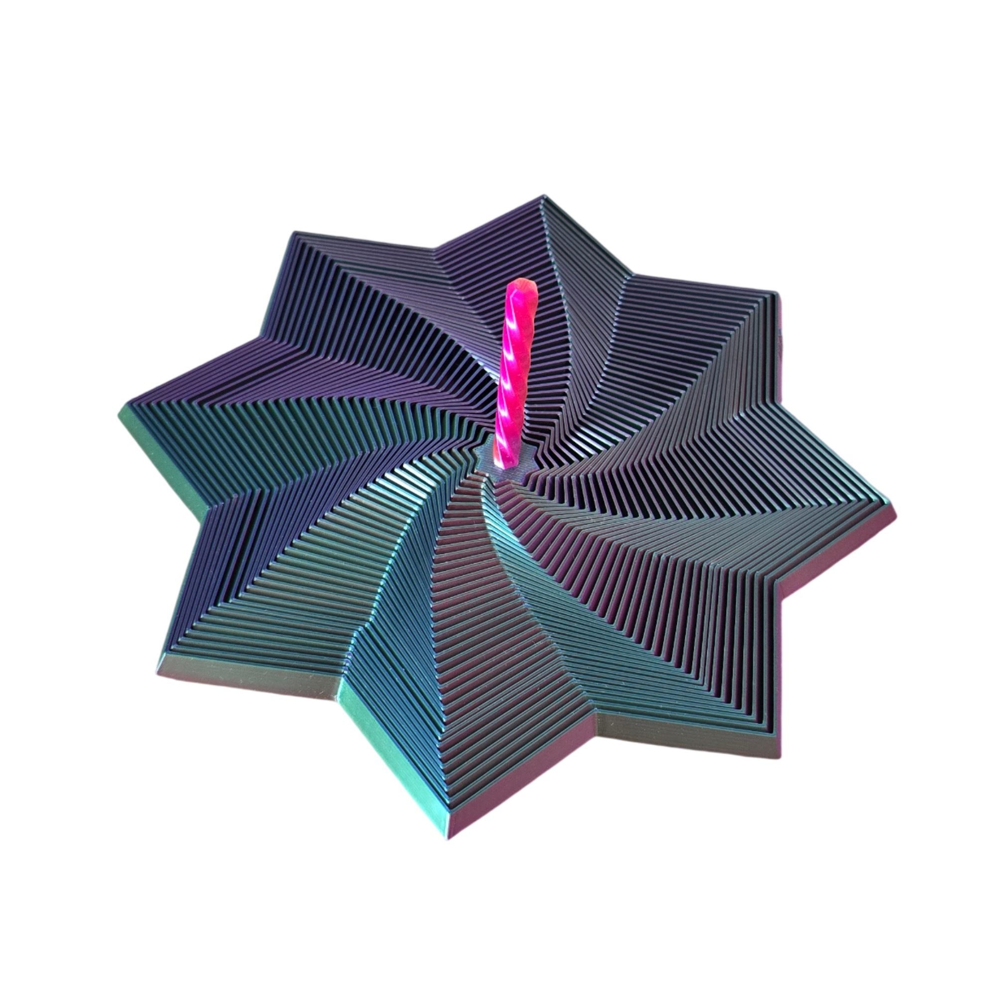 Estrela Sensorial Sensoria iridescente em impressão 3D — roxo e verde