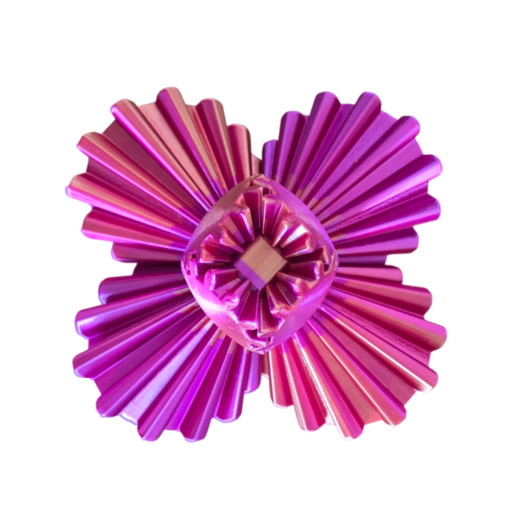 Bloom Sensorial aberto em forma de flor rosa metálico — fidget Sensoria